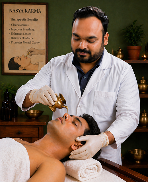 Nasya Karma therapy with medicated nasal oils